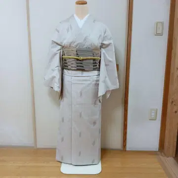 연한 베이지색 경위 젠마이 격자 무늬  기모노