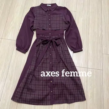 [ axes femme ] 체크 바이컬러 원피스 와인 레드