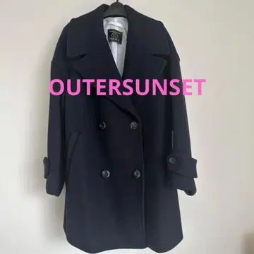 아우터 선셋 네이비 더블 브레스트 피 코트
