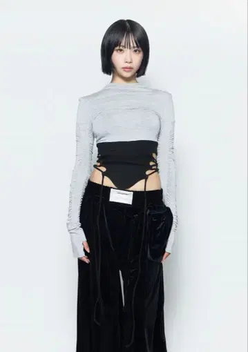 s split hem lace up tops 그레이