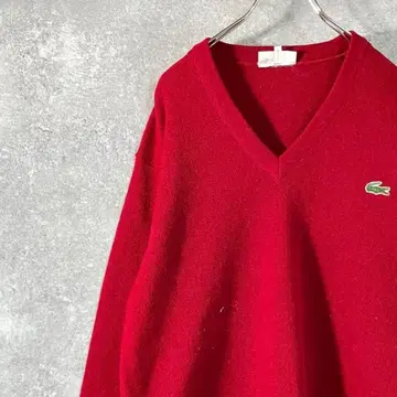 CHEMISE LACOSTE 니트 스웨터 레드 V넥 비침 있음