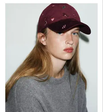 자수 장식 코듀로이 캡