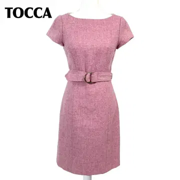 새상품급 TOCCA 반팔 울 원피스 벨트 6 핑크 무지