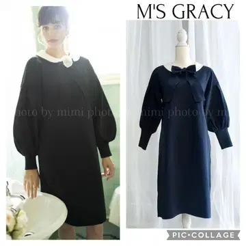 M'S GRACY*카탈로그 게재*화이트 카라 부착 니트 원피스