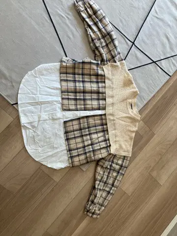 새상품! 체크 무늬 레이어드 긴팔 상의