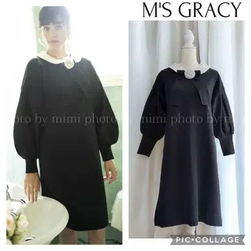 M'S GRACY*카탈로그 게재*화이트 카라 부착 니트 원피스