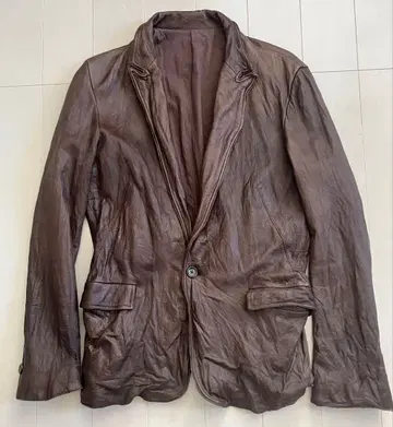 마키 스트 램 가죽 악어 엠보싱 언컨 테일러드 자켓 브라운 M