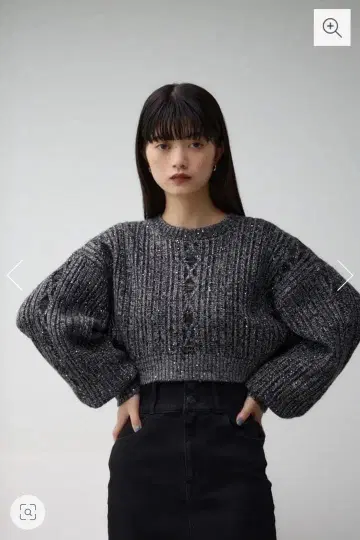 그레이 크롭 스웨터 벌룬 슬리브