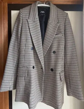 ZARA 체크 무늬 더블 테일러드 자켓