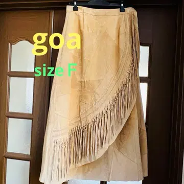 goa 고어 프린지 부착 플레어 스커트 돈피 경년 변화 가죽 고급스러움