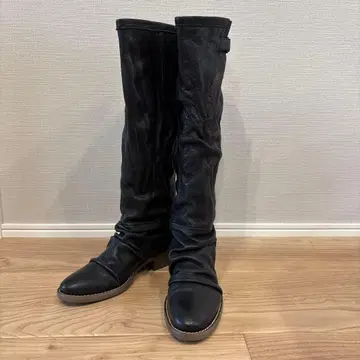 블랙 가죽 롱 부츠