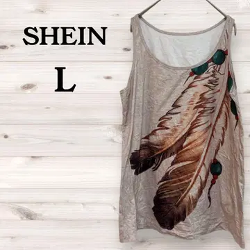 SHEIN [ L ] 깃털 프린트 탱크탑 여성용 여름옷 레이어드