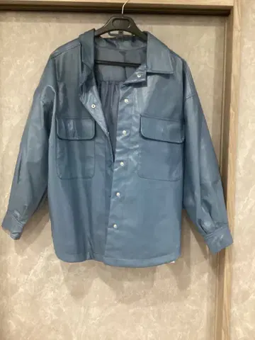 파란 합성 피혁 셔츠 자켓 S