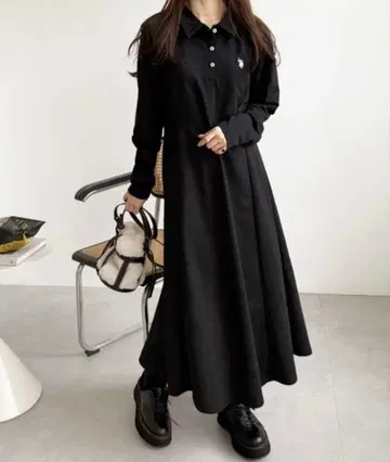 U.S. POLO ASSN. 폴로 셔츠 스타일 롱 원피스 블랙