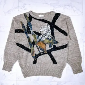 새상품급 Mariea Kim 고양이 라메 니트 패치워크 울 혼방 카키