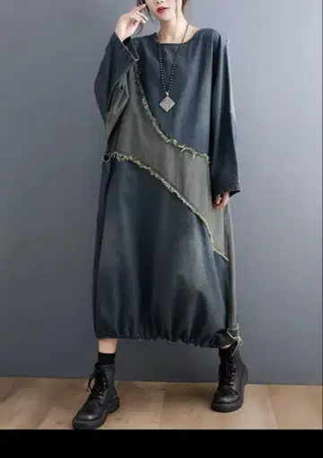 비대칭 긴팔 티셔츠 원피스