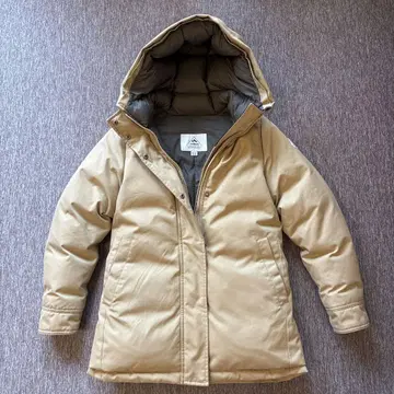 퍼 없는 PYRENEX 여성용 후드 부착 다운 자켓 베이지