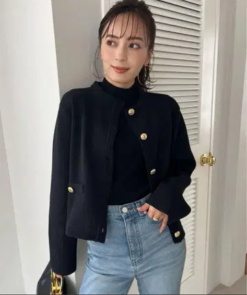 anuans 오리지널 버튼 노카라 니트 자켓
