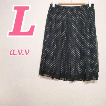 a.v.v L 사이즈 플리츠 도트 무늬 스커트 플리츠 무릎 기장 캐주얼