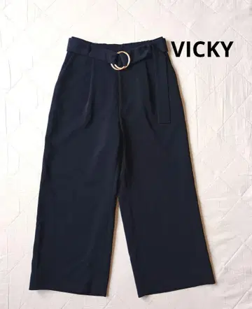 시착만 한 상품 VICKY 와이드 크롭 팬츠 네이비 포멀 세레모니