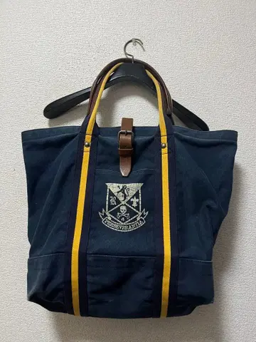 단종 랄프 로렌 럭비 가죽 x 덕지 토트백 / 네이비 천연 가죽