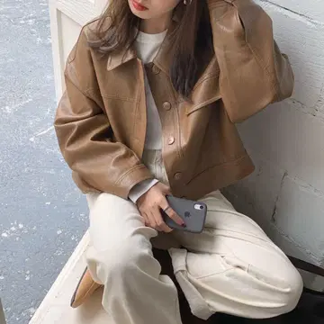 아우터 가죽 자켓 라이더 자켓 브라운 프리