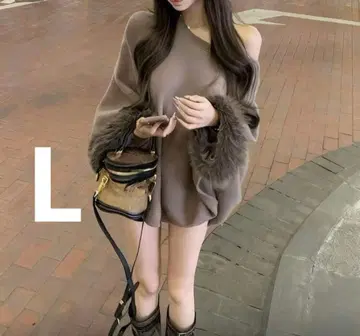 택없는 새상품 한국 인조 모피 니트 판초 L 사이즈