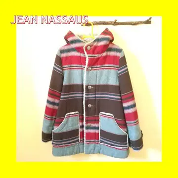 JEAN NASSAUS 후드 부착 스트라이프 아우터 네이비 버튼