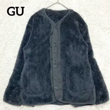 새상품급 GU 노카라 플리스 자켓 [ S ] 그레이 보아 심플 포켓