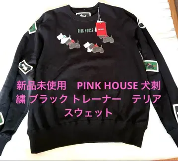 미사용 새상품 PINK HOUSE 개 자수 블랙 트레이닝복 테리어 맨투맨