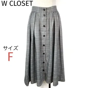W CLOSET 체크 무늬 앞 버튼 플레어 스커트 새상품급 뒷면 밴딩
