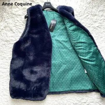택 포함 미사용 새상품 Anne Coquine 에코 퍼 베스트 네이비