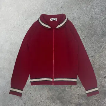 [ 레트로 구제 의류 ] 레드 지퍼 니트 자켓 빈티지풍