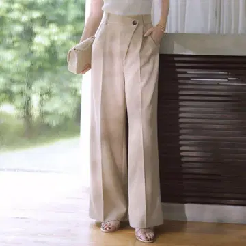 아뉴앙스 anuans 베이지 슬라이드 허리 세미 와이드 팬츠 S
