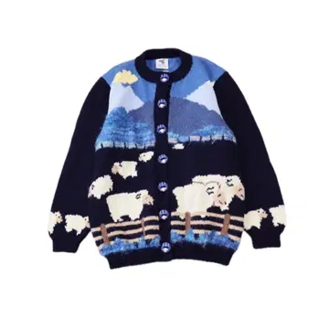 BONZO 울 니트 가디건 양 패턴 빈티지 뉴질랜드 제