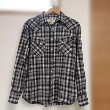 Wrangler x BEAMS 플란넬 셔츠 그레이 네이비 계열 체크