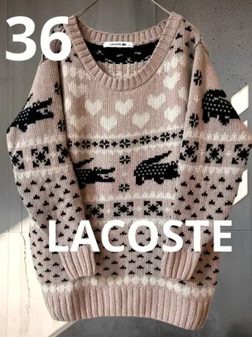 레어 라코스테 LACOSTE 악어 무늬 하트 무늬 36 핑크 니트 울