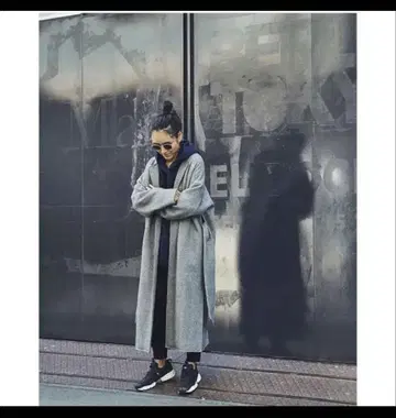 블랙 바이 마우지 그레이 울 혼방 롱 코트 사이즈 2