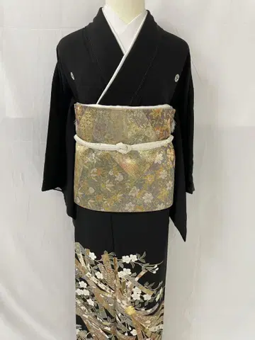 [ 결혼식 피로연 ] 순수 실크 블랙 토메소데와 후쿠로 오비 세트