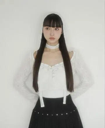 BUBBLES 후드 레이스 상의 화이트 프리 사이즈