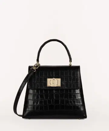 FURLA 악어 엠보싱 블랙 핸드백
