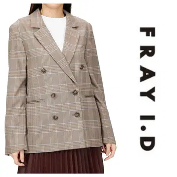 [ FRAY I.D ] 더블 울 테일러드 자켓 / 체크 무늬 / 브라운
