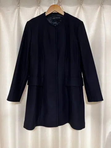 ZARA WOMAN 노카라 플레어 코트 네이비 새상품급