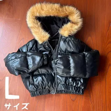 SHEIN 블랙 퍼(fur) 후드 다운 자켓 L