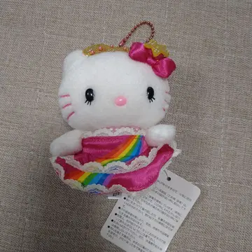 헬로키티 봉제 인형 키링 USJ 무지개 레인보우