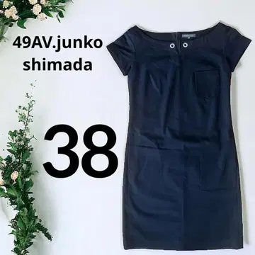 준코 시마다 블랙 원피스 하토메 반팔 뒷지퍼 보트넥
