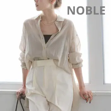 택 포함 새상품급 NOBLE 실키 코튼 뉘앙스 스칼라 셔츠 베이지 일본제