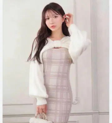립 서비스 리본 페더 앙상블 니트 원피스