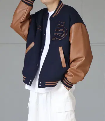 ILL'S 네이비/브라운 바시티 자켓 L