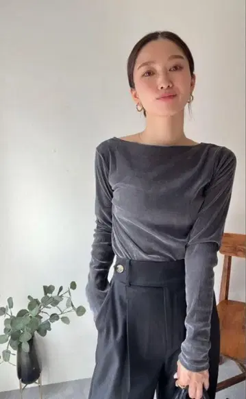 봉쥬르 사간 전후 2WAY 시어 벨로아 상의 차콜 그레이